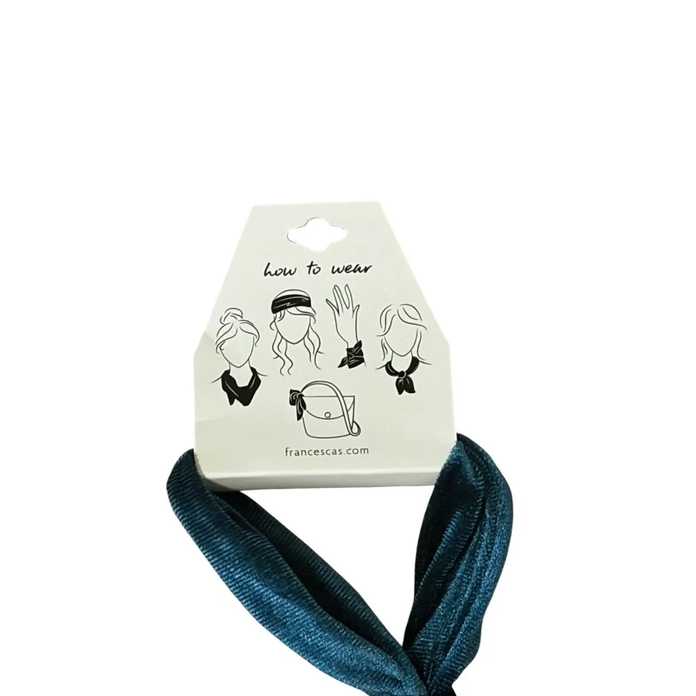 Francescas Teal Blue Velvet Skinny Scarf Hair‎ Tie Bag Accessory NWT
